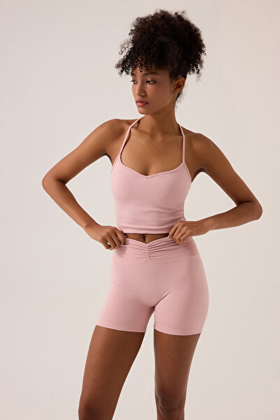 Los Ojos x Ece Pembe Bel Detaylı Kısa Tayt Ruched Biker Shorts