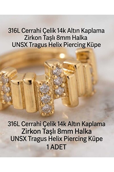 UygunGümüşçülük 316L Cerrahi Çelik Altın Kaplama Kararmaz Alerji Yapmaz Zirko...