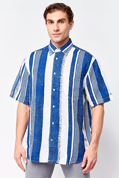 Tommy Hilfiger Men Regular Fit Short Sleeve Stripe Casual Shirt, Multicolor