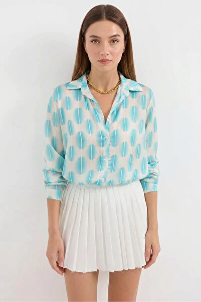 buğrahayalin Women's Patterned Satin B.Turquoise Shirt