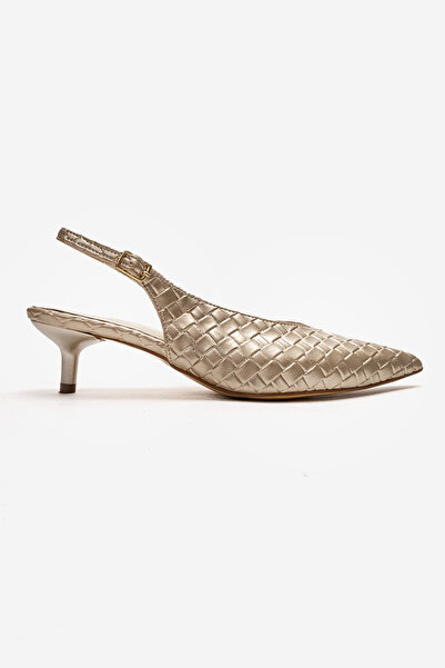 AleWomen Gold Wicker Pointed Toe Open Back 4 cm Heel Length Gormi Stiletto Wo...