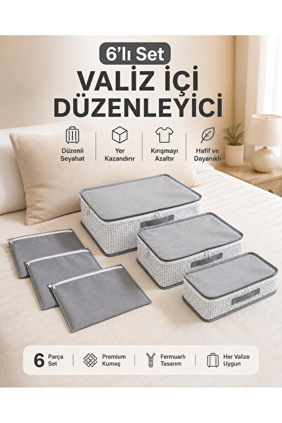 Çınar Ev Tekstil 6’lı Valiz İçi Düzenleyici Hurç Seti – Bavul Organizer Set, ...