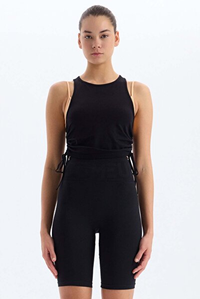 COMEUP Lace-Up Side Gathered Sports Tank Top Black