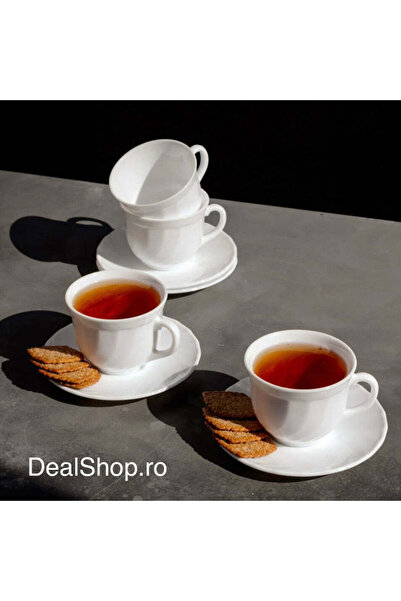 dealshopromania Set de 6 cești de cafea cu farfurioare 190 ml Alb Opal Rezistent la Căldură – Set elegant de 12 piese pentru cafea și ceai