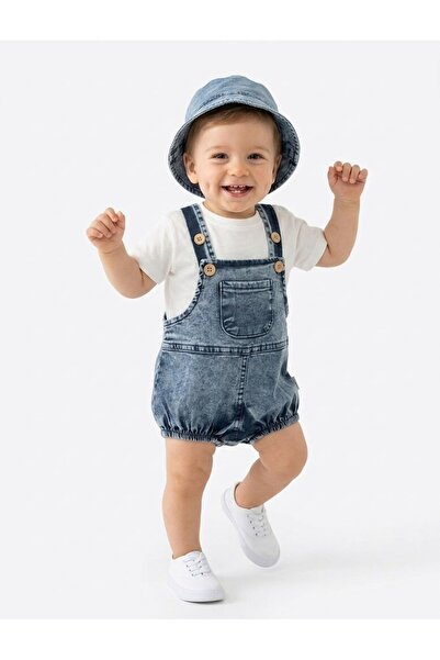 Kids Kingdom Kot Salopet Şapkalı Alttan Çıtçıtlı Likralı 3lü Erkek Bebek Takım