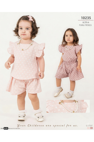 Kids Kız Bebek Puanlı Prenses Şortlu Takım - Pembe 2'li Set
