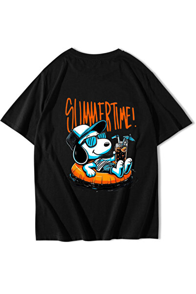 BRZ COLLECTION Unisex Oversize Summertime Snoopy T-shirt Siyah