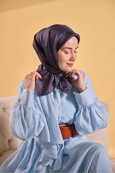 Silk Home Μεταξωτό μαντήλι τουίλ με μίνιμαλ σχέδιο σκούρο μωβ 90x90