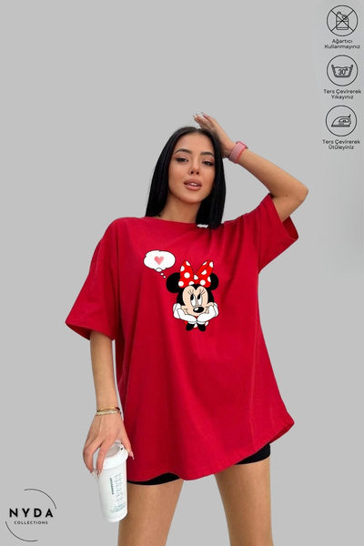 Nyda Collections Women's Oversize Crew Neck Cotton Mickey Mouse Printed Short...