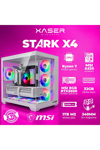 XASER STARK X4 Ryzen 7 5700X 32GB Ram 1TB M.2 NVMe SSD 8GB RTX5050 Sıvı Soğut...
