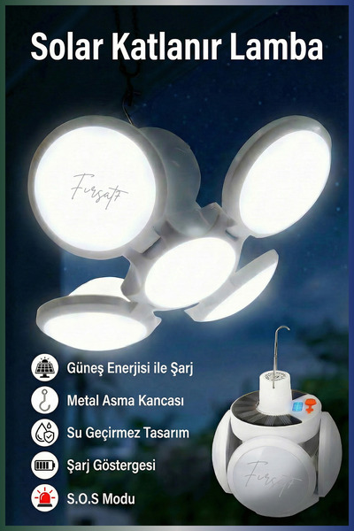 Fırsat7 Şarjlı Katlanabilir Solar Lamba Bahçe | Güneş Enerjili | Usb Şarjlı |...