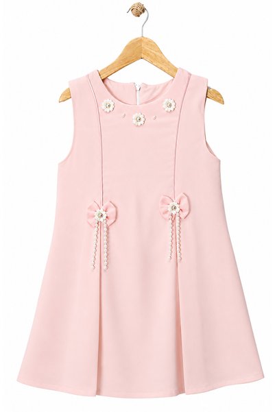 Özgem Kıds Girl's Pink Dress with Pearl Detail, Stylish Holiday Birthday Dress for Ages 3 4 5