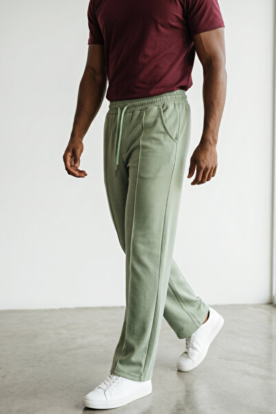 modasende Erkek Çağla Yeşili Oversize Çima Desen Modal Jogger Eşofman Altı