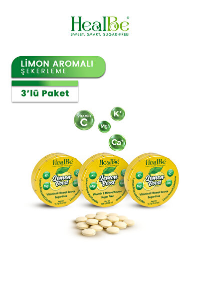 Şekersiz Şekerleme | 3 ADET, Limon Aromalı, Vitamin ve Mineral Destekli