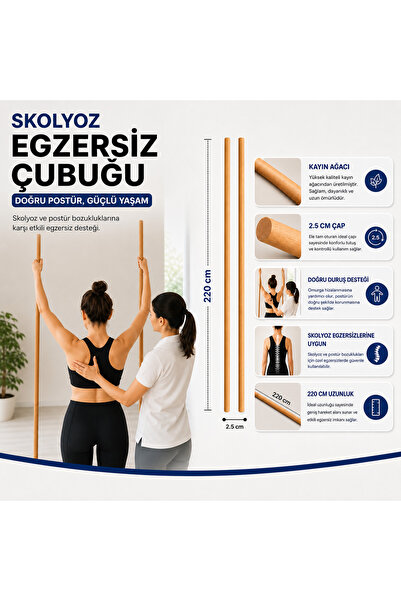 fizyocvmed Skolyoz sopası 220 cm skolyoz çubuğu skolyoz egzersiz çubuğu