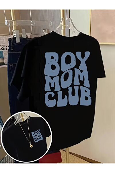 AEMİ تي شيرت برقبة دائرية كبير الحجم مطبوع عليه نادي Boy Mom Club للجنسين