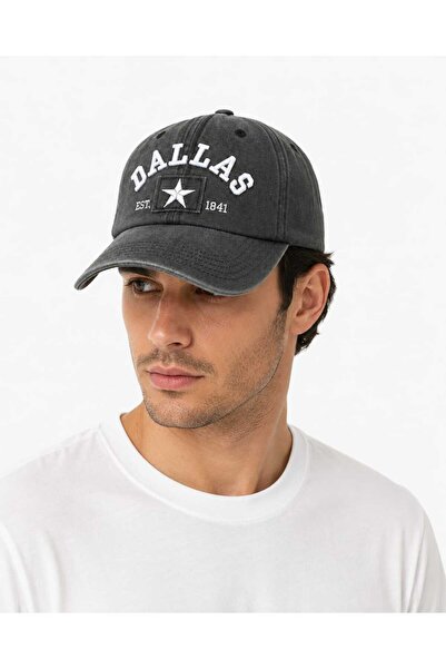 Dallas Nakışlı Yıkamalı Unisex Şapka Antrasit