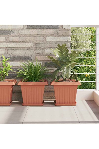 vidaxl Vaza patrata pentru flori 6 pcs Rosu caramida Plastic