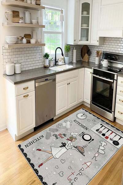 Pelura Halı Mutfak Temalı Kitchen Yazılı Baskılı Kaymaz Yıkanabilir Mutfak Ha...