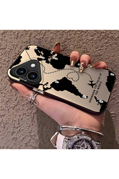 PATTERNOVA iPhone 16 Plus Uyumlu Yüksek Kalite Dünya Haritalı Kılıf, Çizilmey...