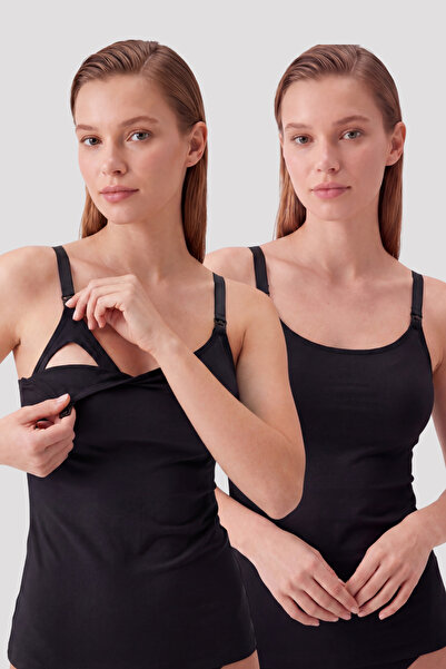 Arma Yıldız Tricou pentru alăptare din bumbac pentru femei, negru, pachet de 2