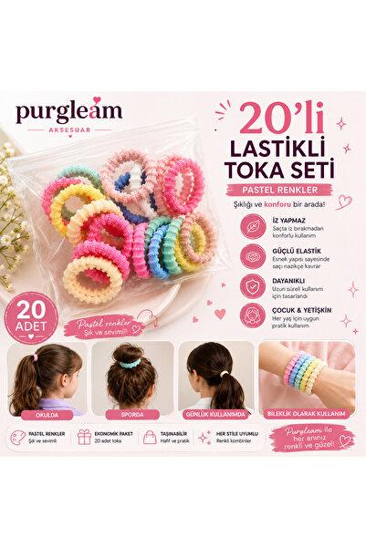 PUREGLEAM Kadın Renkl I Ultra Esnek Tırtıklı 20'li Kutu Havlu Lastik Toka Seti