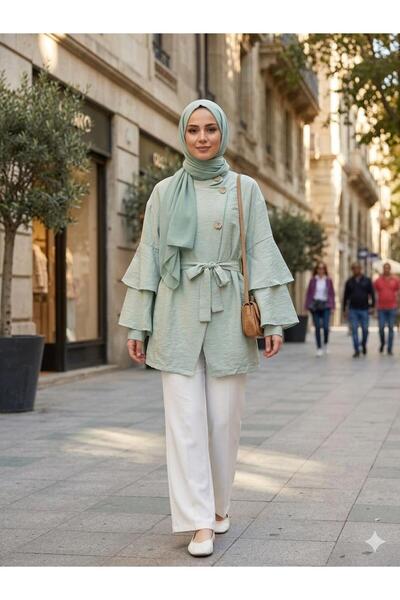 ÇALIŞKAN MODA FIRFIR KATLI KOLLU DİK YAKA KUŞAKLI SALAŞ TESETTUR TUNİK [75 cm...