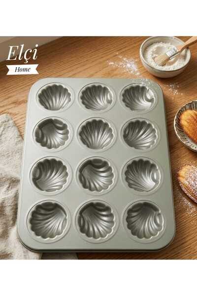elciavmm 12'li Mini Kek Kalıbı - 12'li Deniz Kabuğu Desen Muffin & Cupcake Ka...