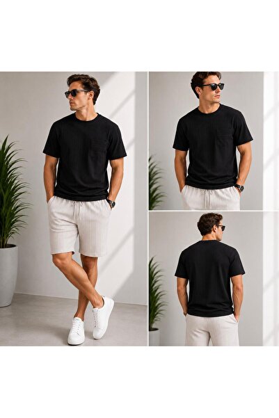 WENMİNG Men's Ottoman Fabric Crew Neck Summer T-Shirt Shorts 2-Piece Top and ...