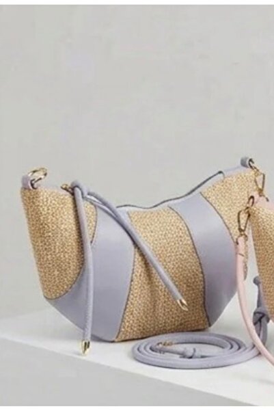 VELVET RUSH Kruvasan Model Hasır Çanta El ve Omuz Çantası