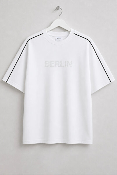 Edwox Tricou bărbătesc din bumbac cu imprimeu Berlin, alb, Cd183