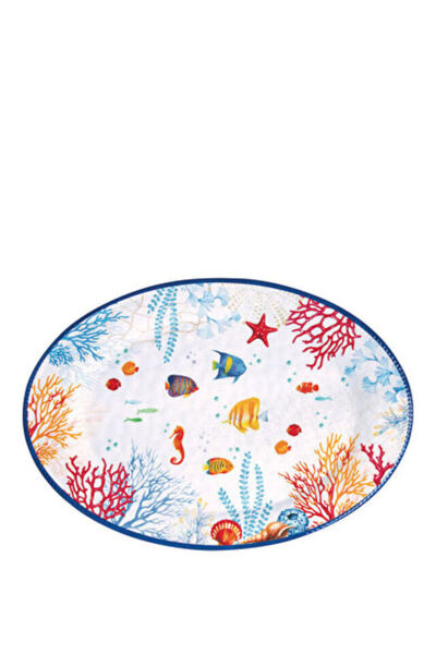 Easy Life Collection's Denizci Temalı Mercan Balık Desenli Melamin Oval Servi...