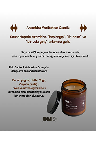 %100 Doğal Soya Wax Arambha Yoga Pratiği Meditasyon Mumu - Palo Santo, Paçuli ve Portakal