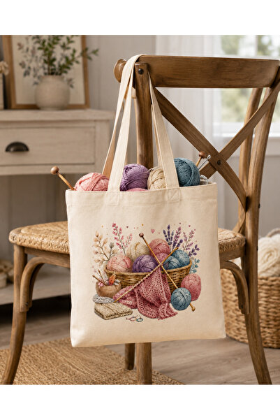 Tomris Hatun Special Linen Raw Fabric Bag for Knitting Enthusiasts, Sublimati...