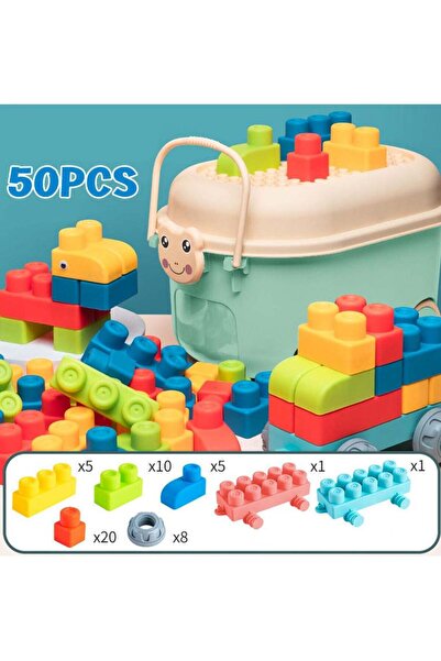 Generic مجموعة مكعبات بناء للأطفال مكونة من 50 قطعة، مصنوعة من مادة TPE ناعمة...