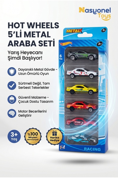 NASYONEL TOYS 5'li Koleksiyonluk Diecast Oyuncak Araba Seti Çocuklar İçin