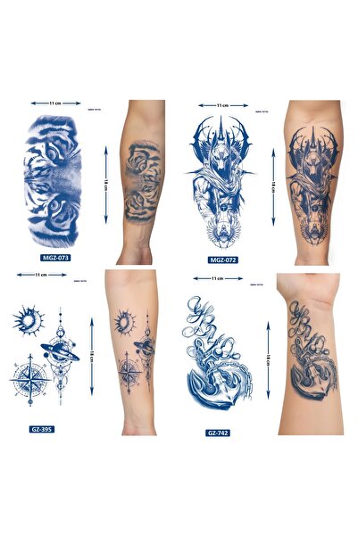 Airbrush Tattoo Yarı Kalıcı 4 Adet Birden Geçici Dövme 18x11 cm Aylık Kalıcı ...