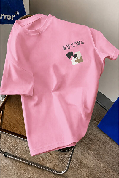 Wish BF Believe Puzzle Baskılı Oversize T-shirt