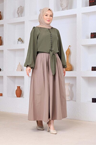 Esma Gündoğdu Belt Detailed Skirt Stone