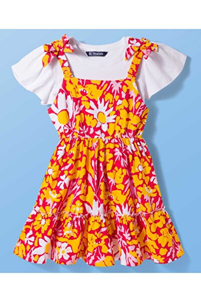 Pine kids Cotton Knit Half Flutter Sleeves Tiered Frock with Inner T-Shirt & ...