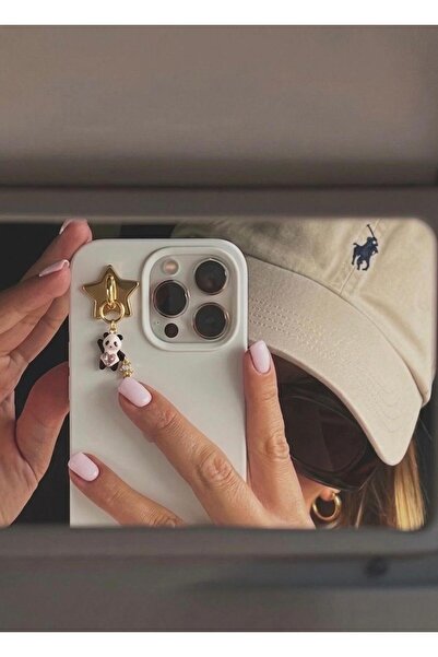 MonCheriAccessoire Taşlı Panda Figürlü Gold Telefon Charmı