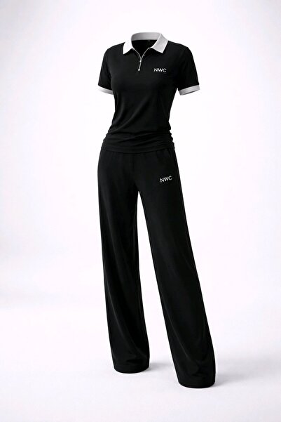 NWC Set Celeste Black din două piese, pantaloni din țesătură modală, model Pa...