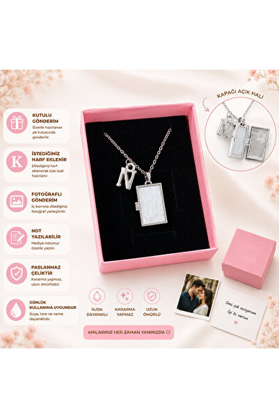 enyessaccessory Fotoğraflı Kapaklı Harfli Çelik Anı Kolyesi Fotoğraflı Gönderim