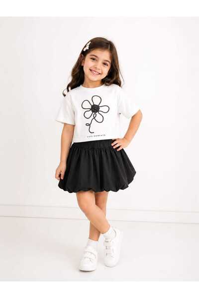 bubiee baby Girl's Black - White Cotton Floral Embroidered T-Shirt and Balloo...