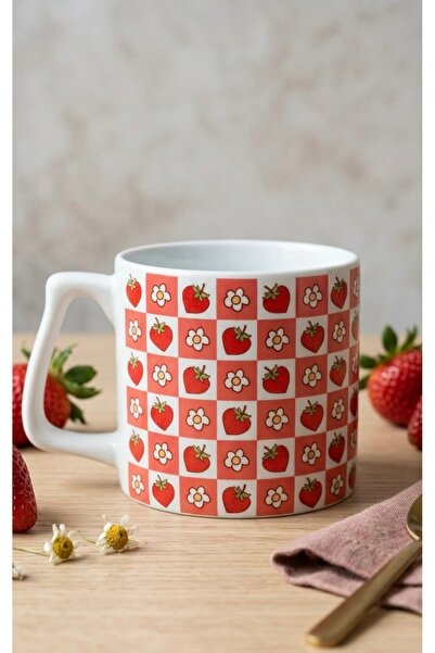Eylül Design Strawberry Daisy Dream Special Design Printed Luxury Ceramic Mug...