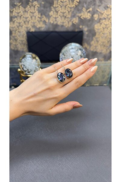 Gümüşhanesi Mistik topaz taşından otantik gümüş küpe