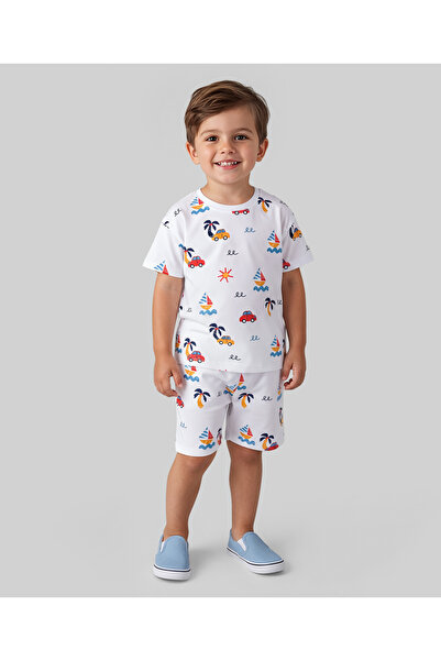 SAPS T-Shirt & Sort Set with Beach Theme - White