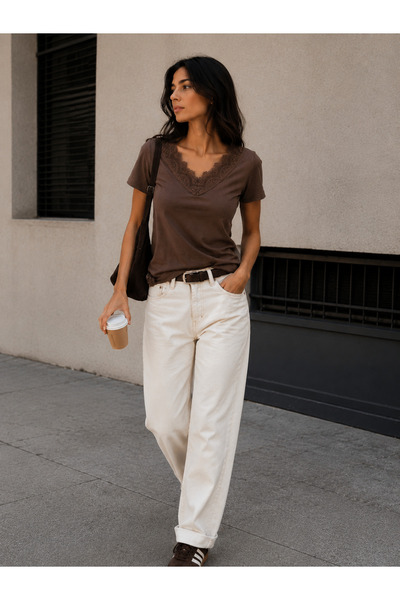 Get Crazy V-Neck Lace Short Sleeve Blouse