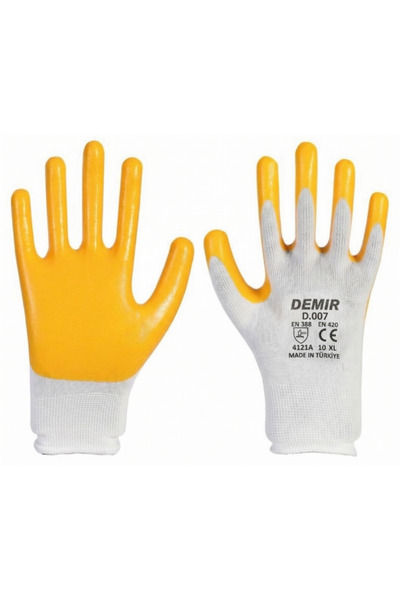 Demir D.007 Sarı Nitril Avuç Içi Kaplamalı Eldiven 6'LI