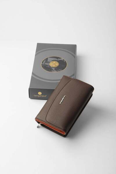 CENGİZ PAKEL Women's Wallet with Magnet and Zipper - Smart Interior Design and Dual Picture Holder Compartment - 65318 - Brown/Ki
